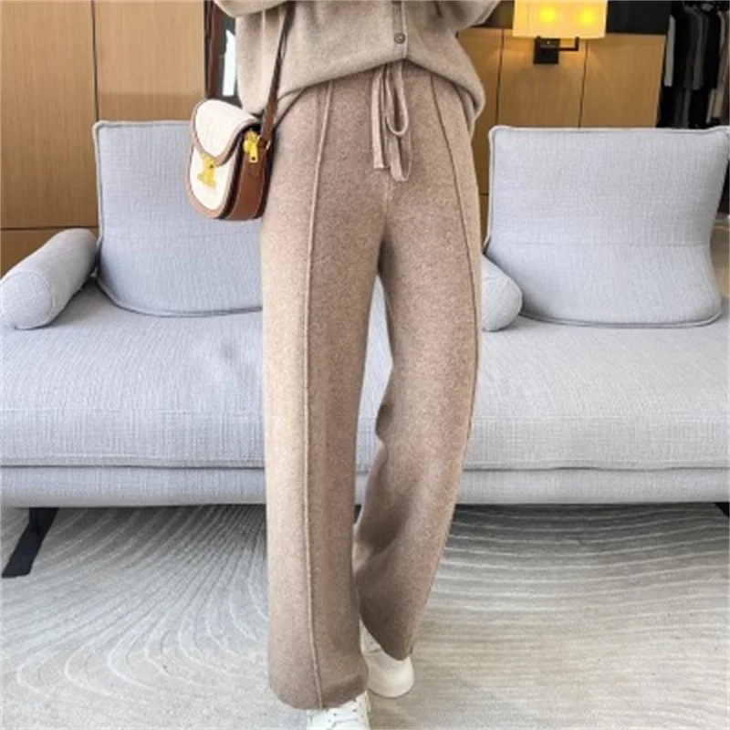 Image of High Waisted  Cashmere Blend Wide Leg Pants