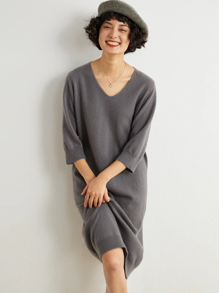 Image of 100% Cashmere Half Sleeve Sweater Dress