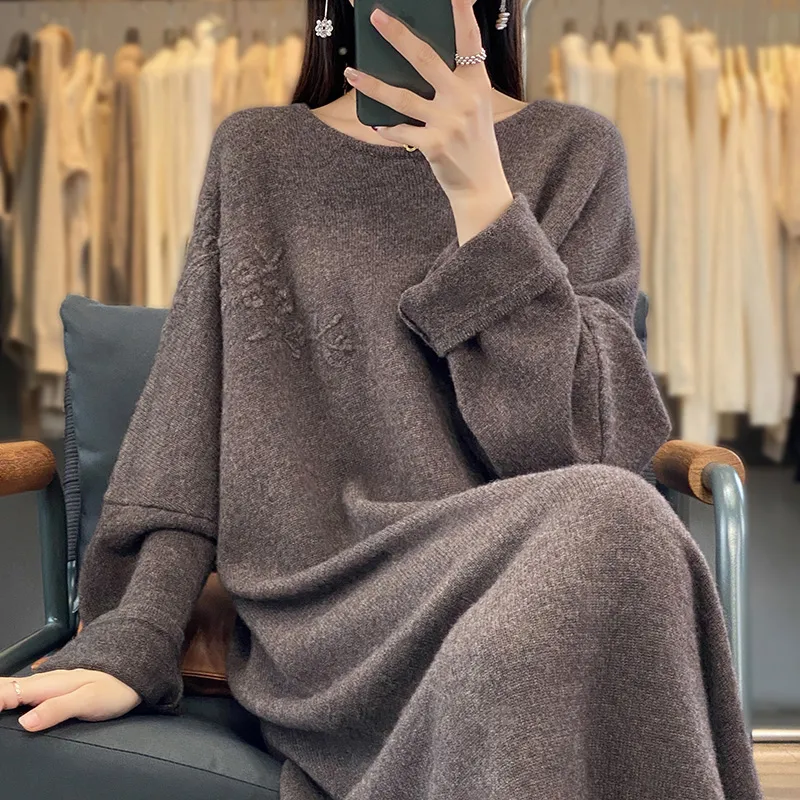 Image of Oversized Round-Neck Cashmere Dress