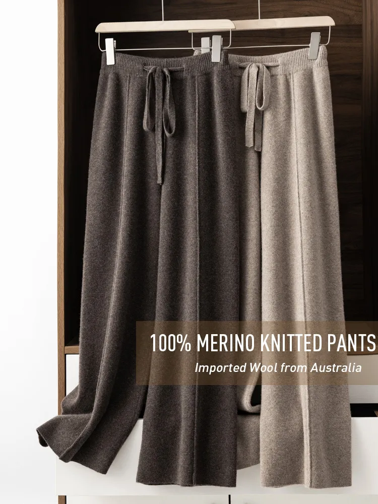 Image of 100% Merino Wool Knitted Wide-Leg Pants