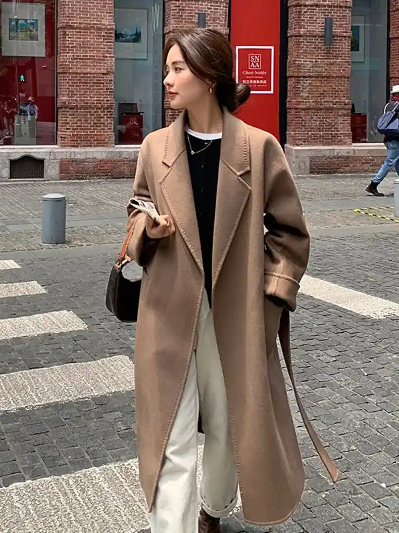 Image of 100% Wool Belted Long Warp Coat