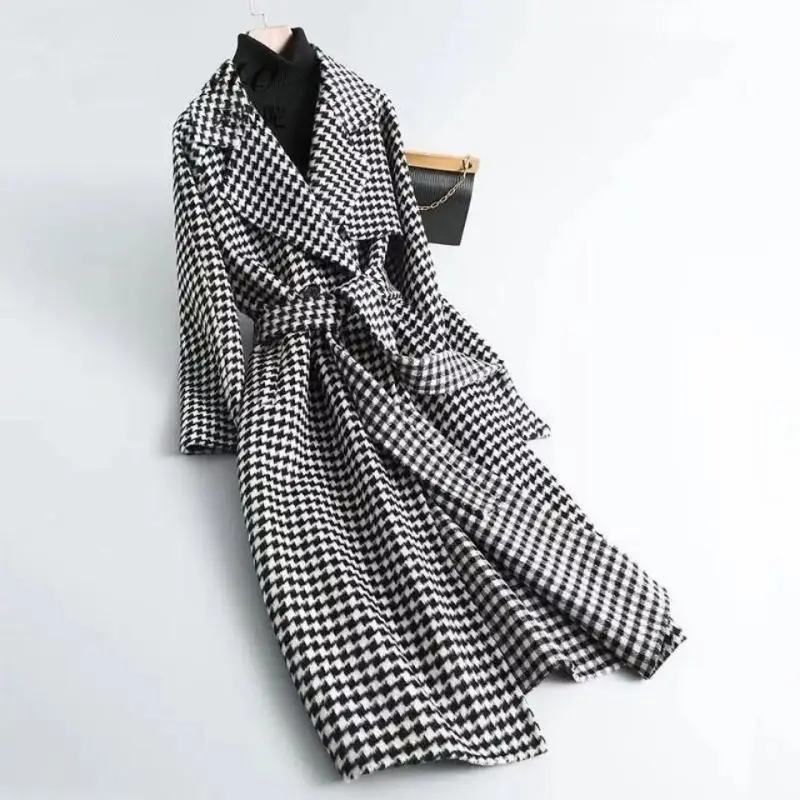 Image of Plaid Vintage Long Sleeve Lace Up Coat