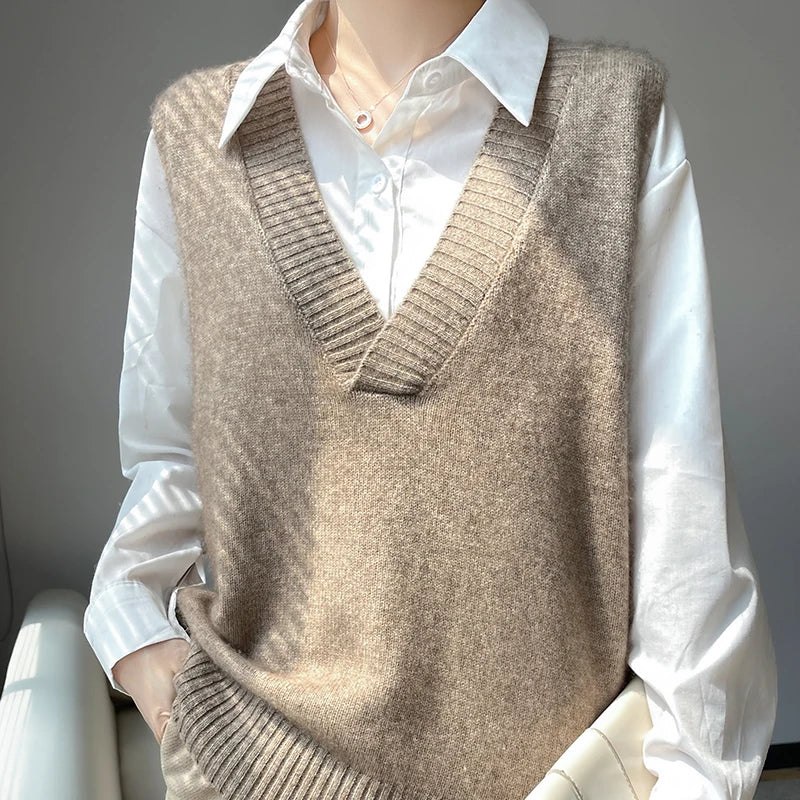 Image of V-Neck 100% Cashmere Knit Waistcoat
