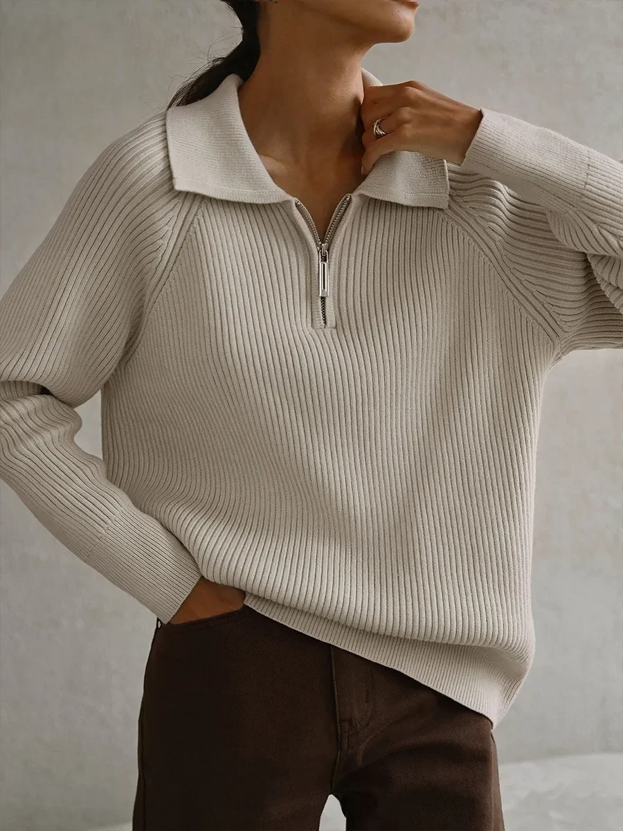 Image of Polo Collar Knitted Pullover Sweater