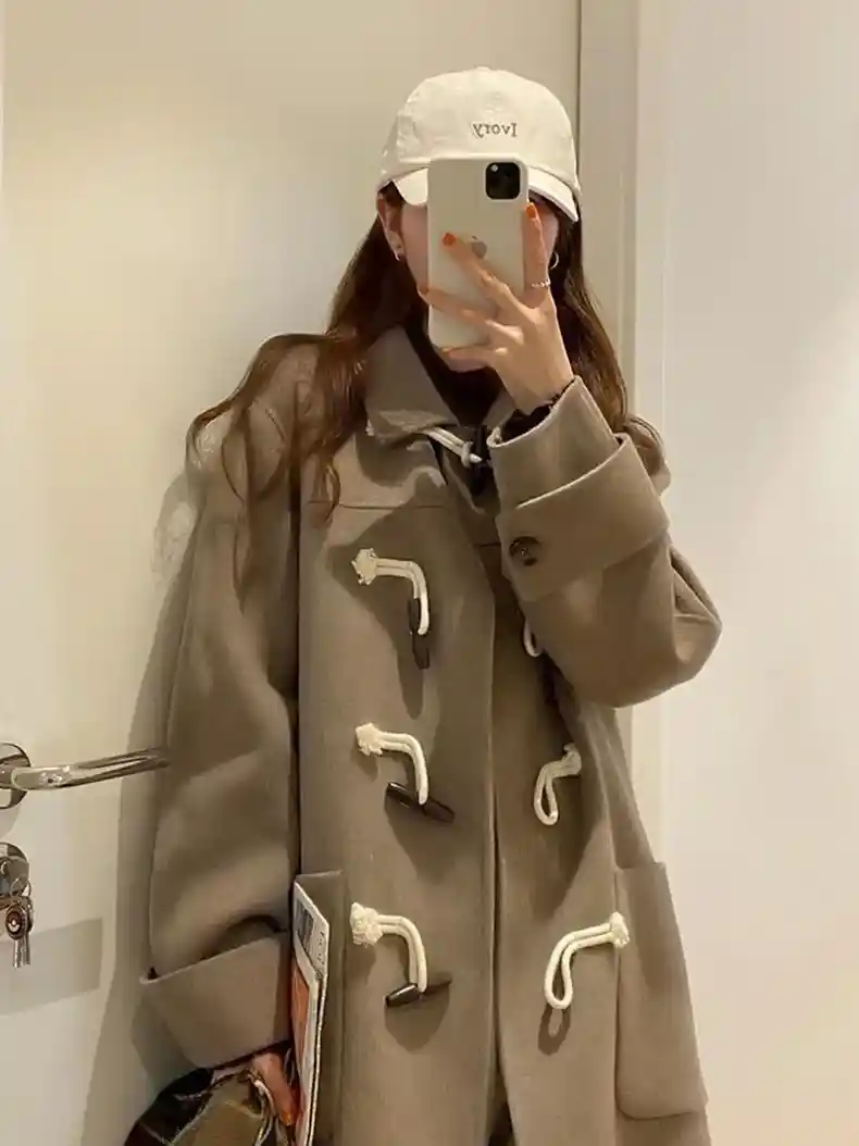 Image of Horn Button Mid Length Wool Coat