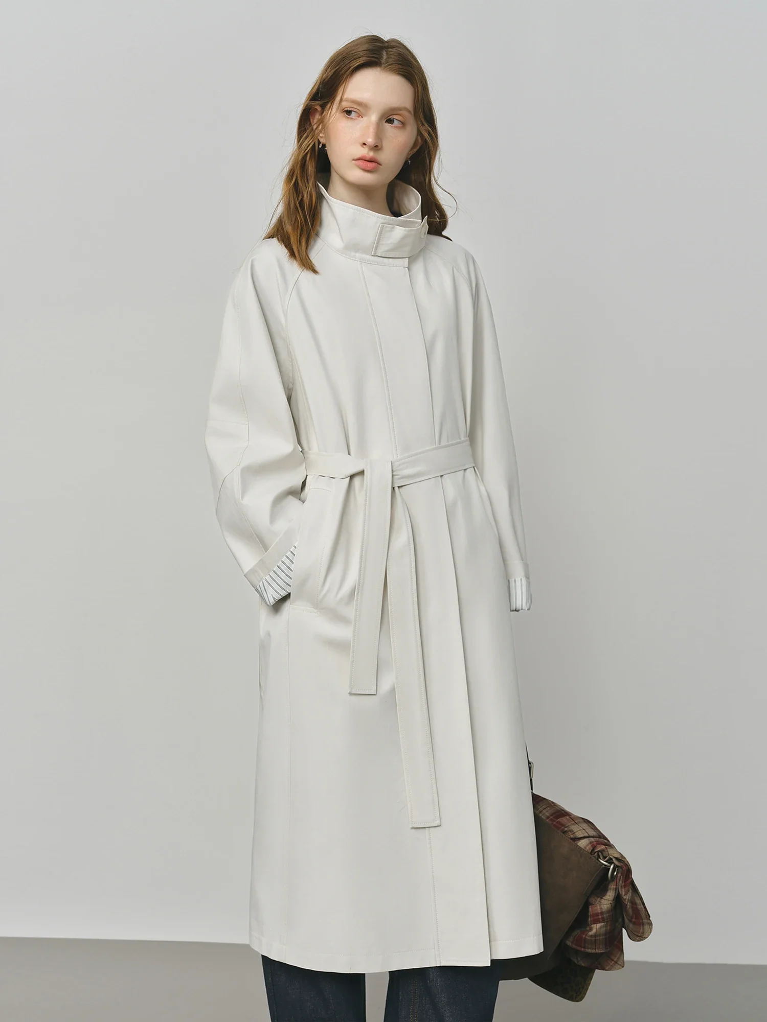 Image of Long Stand Collar Windbreaker Trench Coat