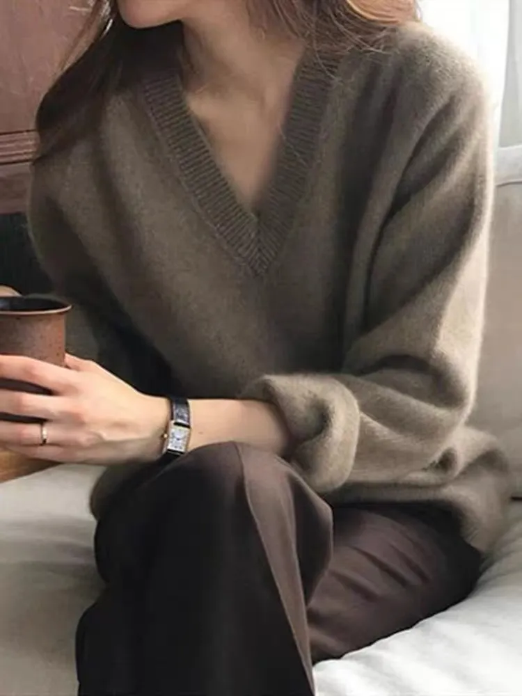 Image of Gentle Herd Slouchy V-neck Wool Sweater