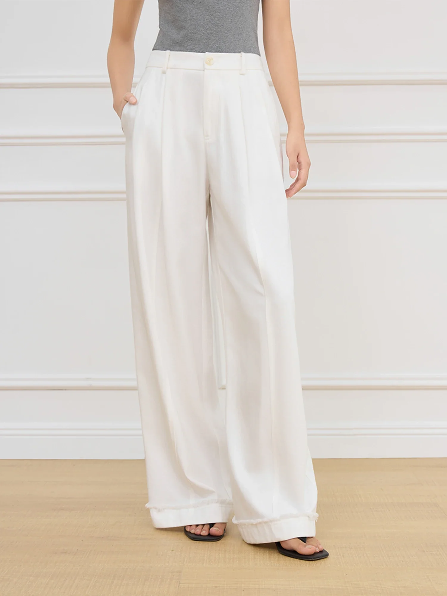 Image of Pleated Design High Waist Wide Leg Pants