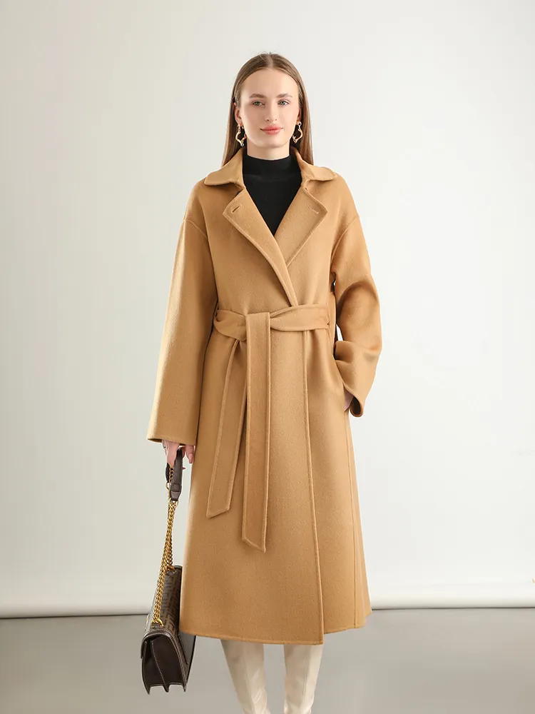 Image of A-Line Pure Wool Belted Trench Coat