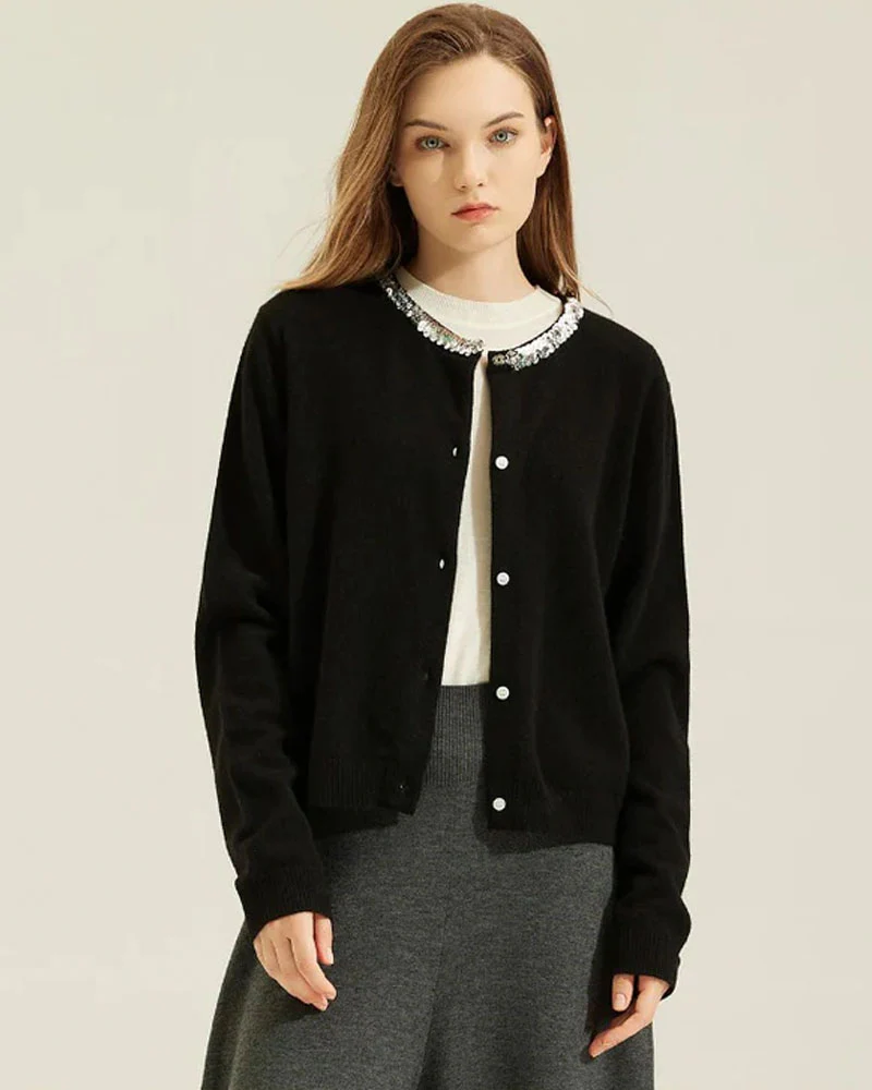 Image of Cashmere Sequined Chanel-Style Sweater