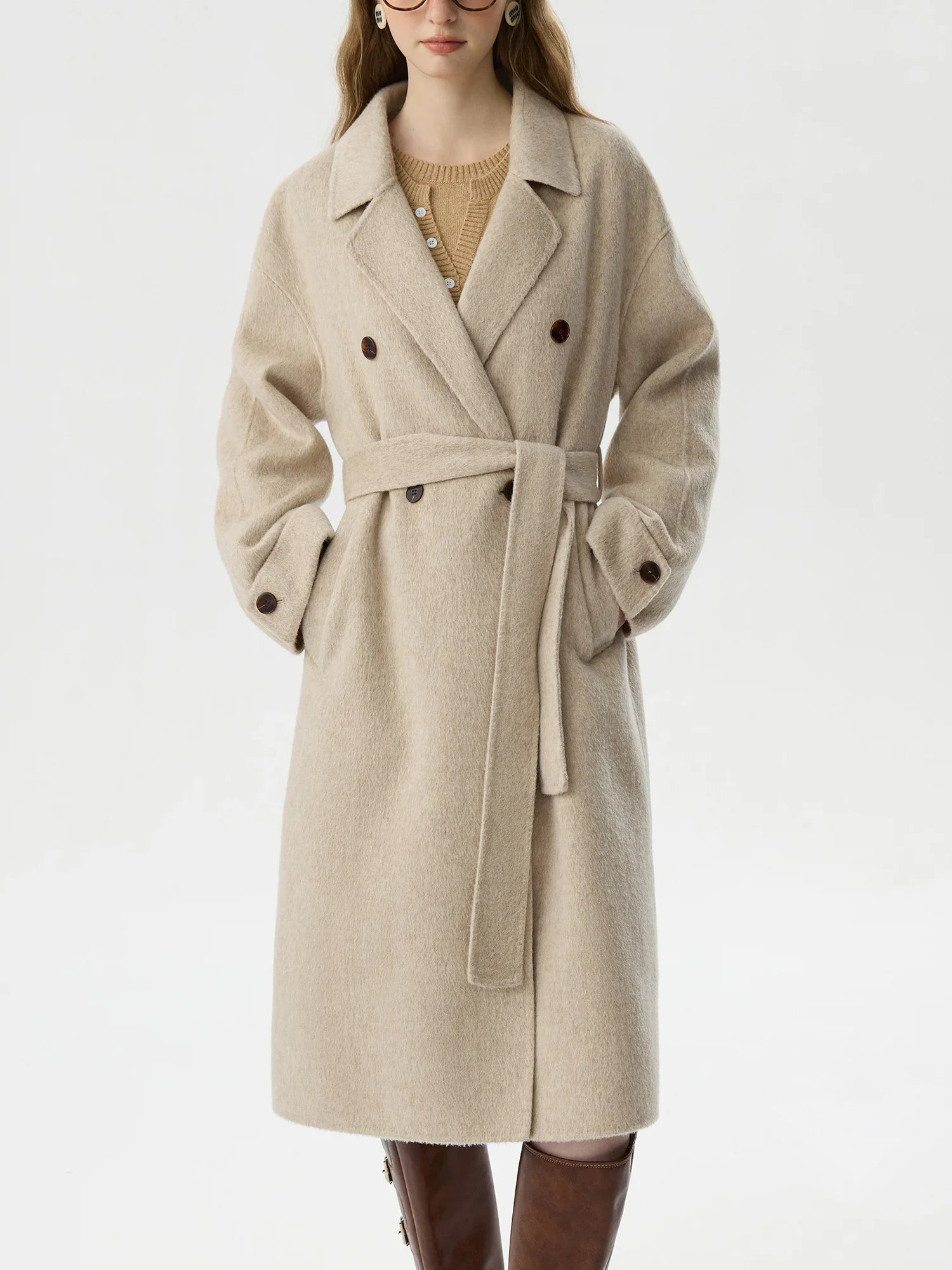 Image of 100% Wool Double Sides Tweed Long Coat