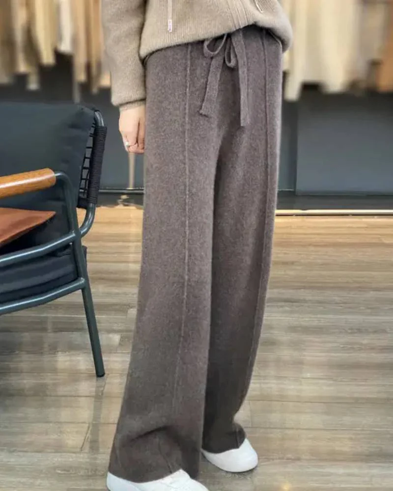 Image of Drawstring High Waist Wide-Leg Wool Pants