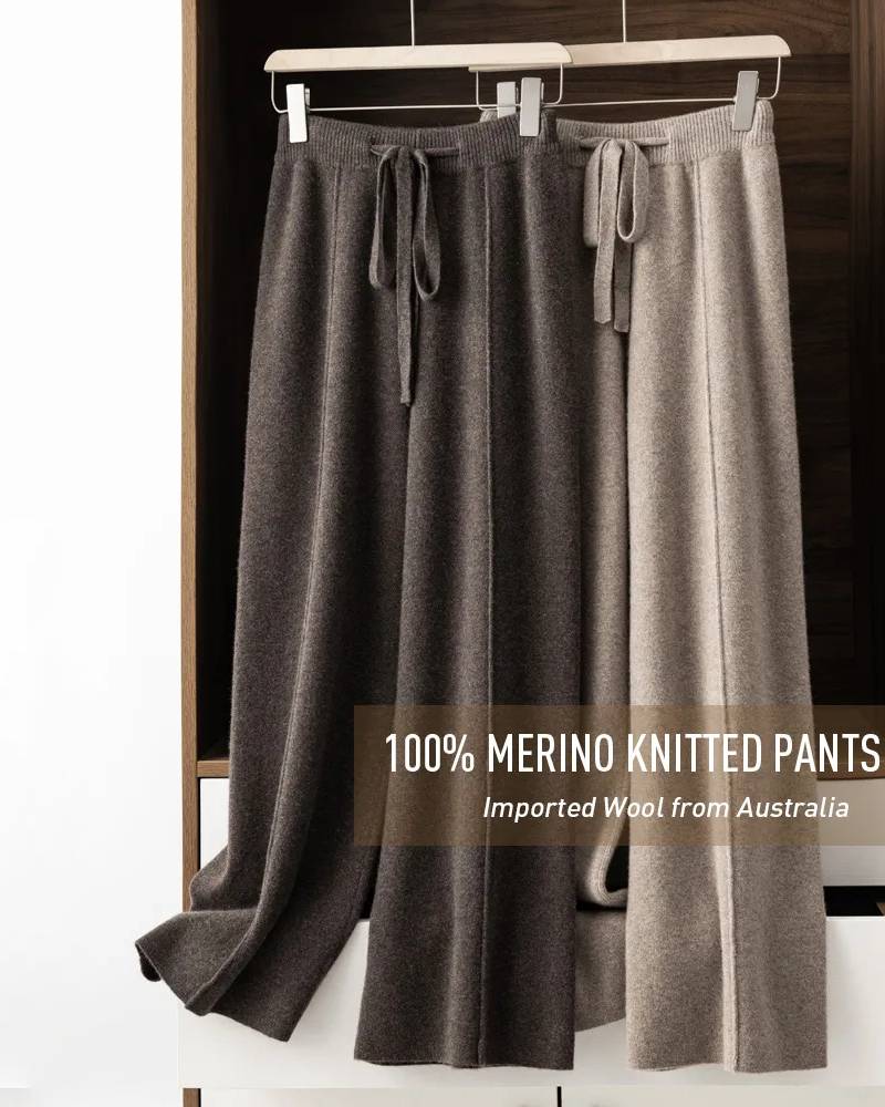 Image of 100% Merino Wool Knitted Wide-Leg Pants