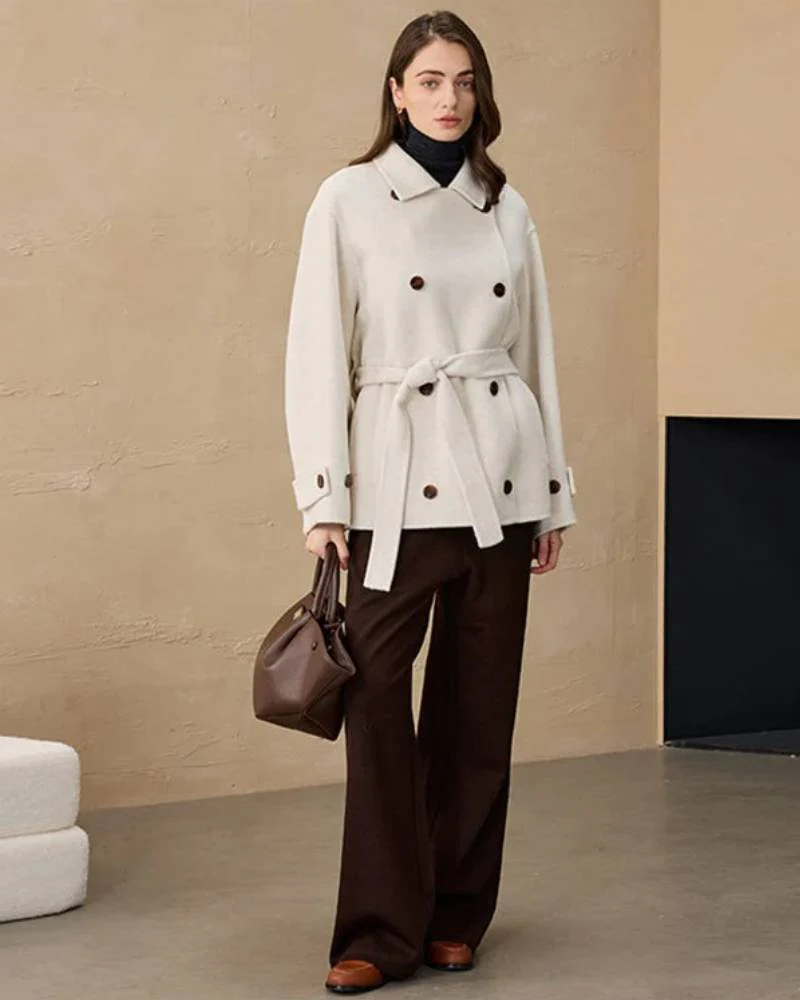 Image of Short Casual Double-Faced Wool Coat