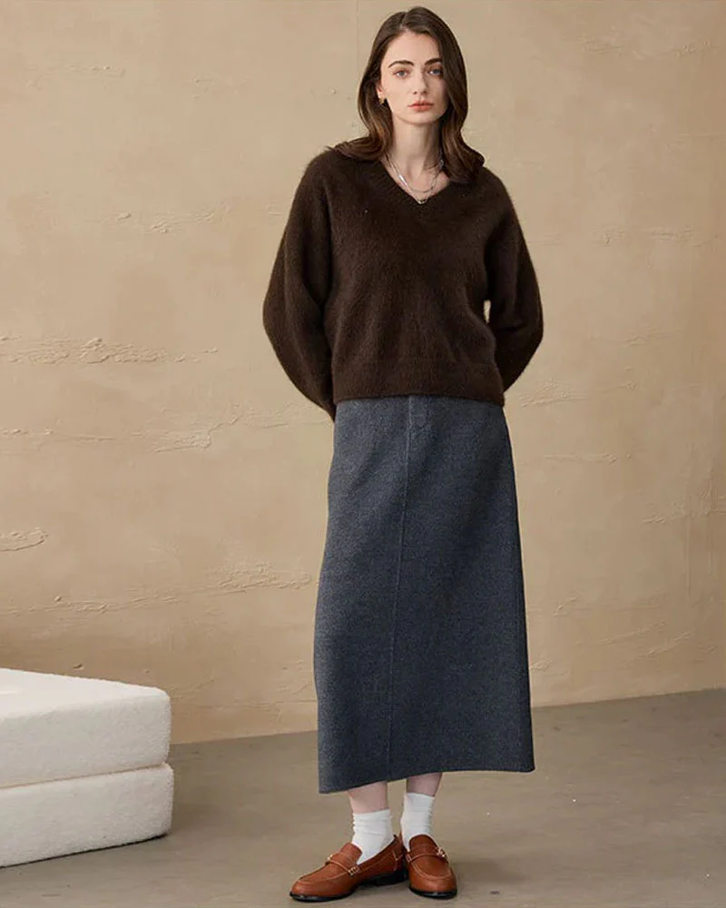 Image of Yak Fleece & Cashmere V-Neck Loose Sweater