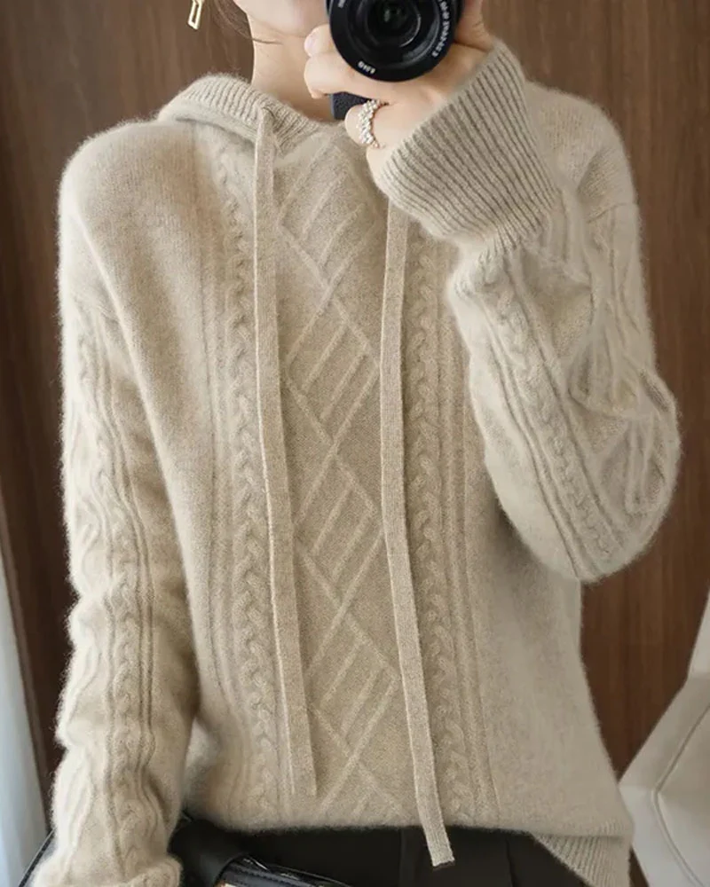 Image of Drawstring Wool Blended Hoodie