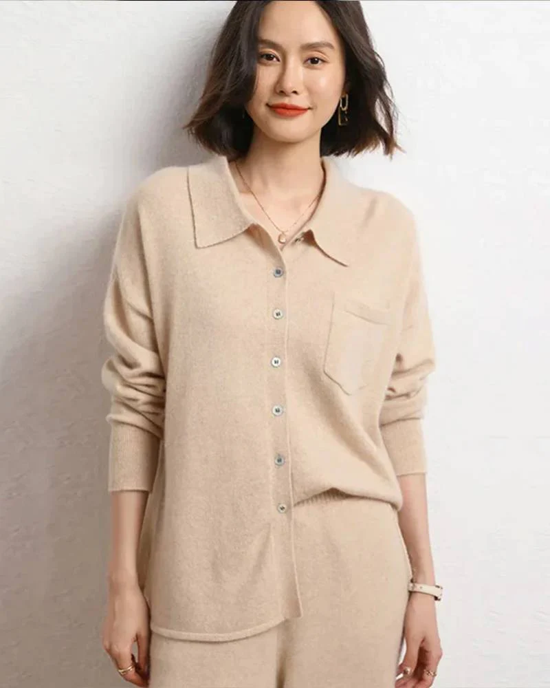 Image of Cashmere Knitted Turn-down Collar Shirt