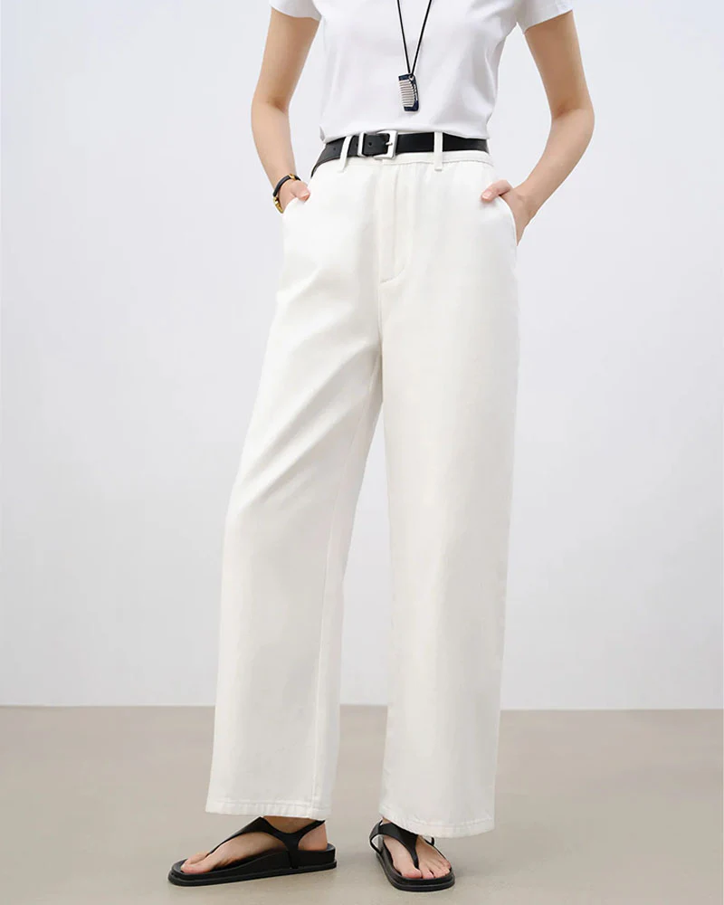 Image of High Waist Cropped Denim Straight Pant