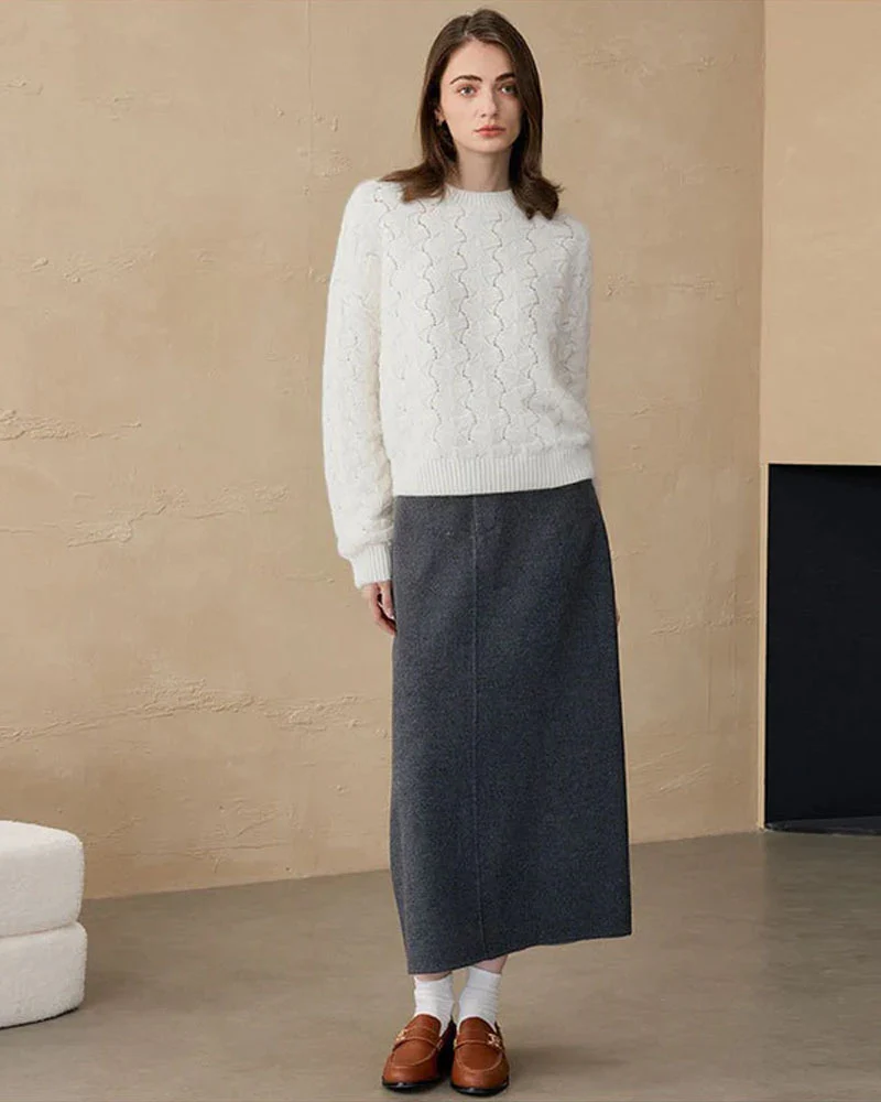 Image of Cashmere Crew Neck Hollow Knitted Sweater
