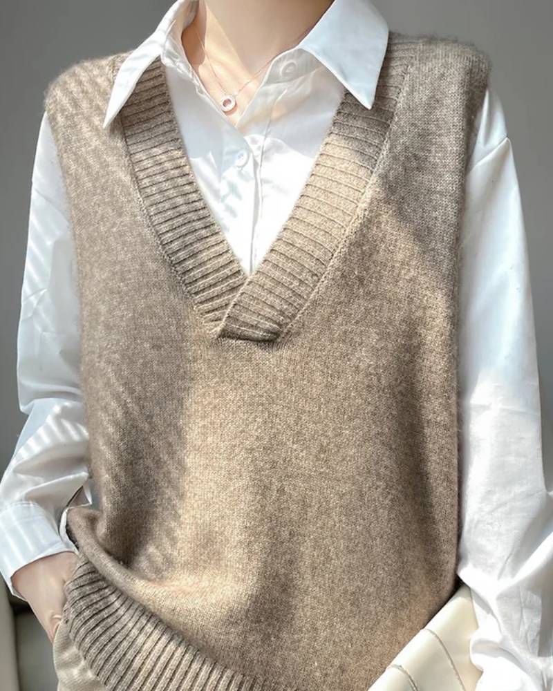 Image of V-Neck 100% Cashmere Knit Vest