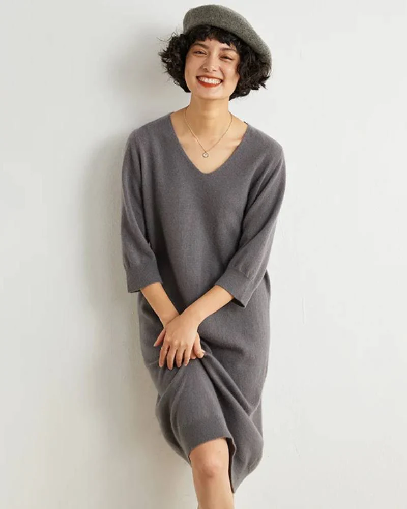 Image of Cashmere Half Sleeve Sweater Dress