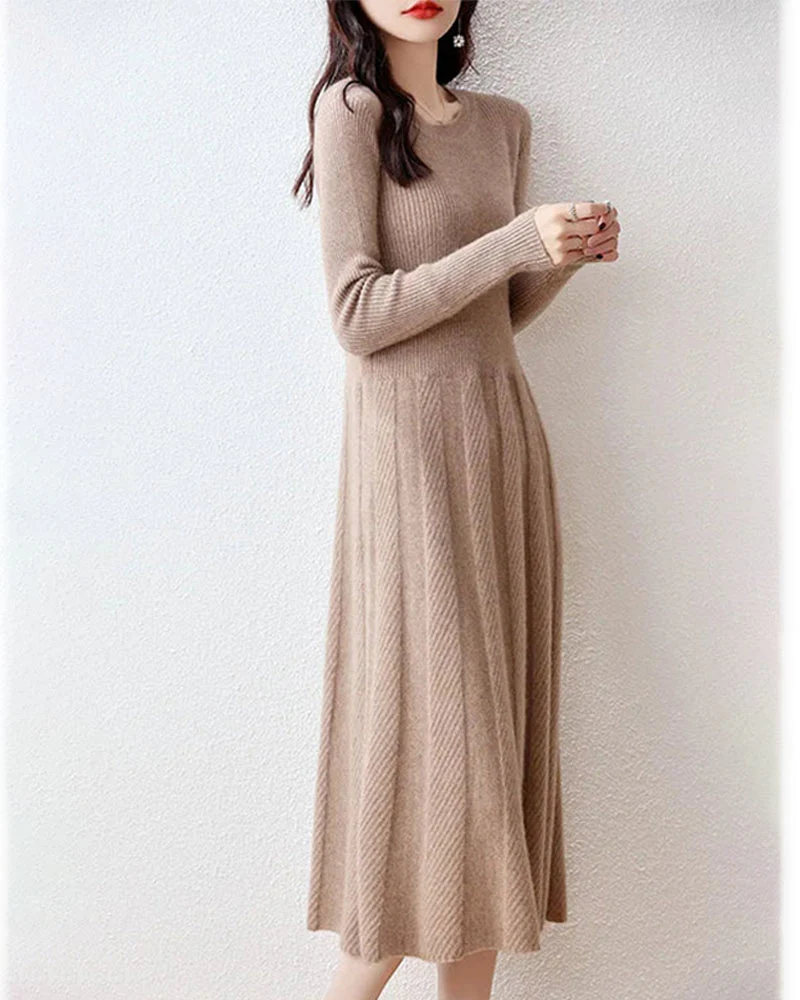 Image of Merino Wool Knitted Sweater Dress