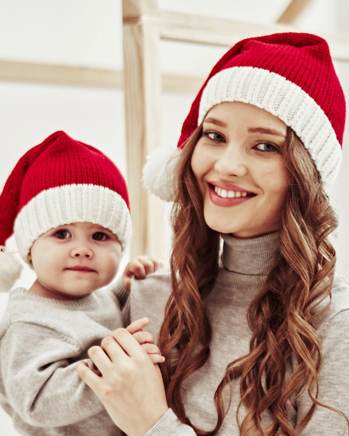 Image of Christmas Mom And Baby Knitted Hat