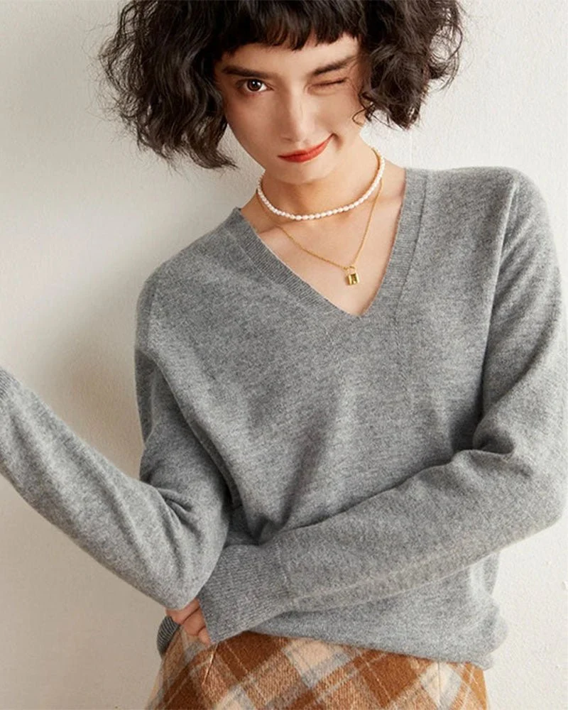 Image of V-Neck Cashmere Pullover Sweater