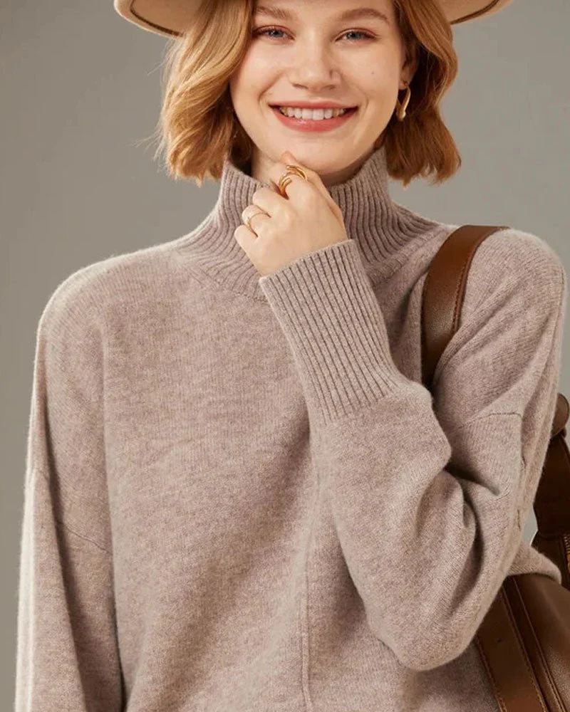Image of Turtleneck Solid Color Cashmere Sweater