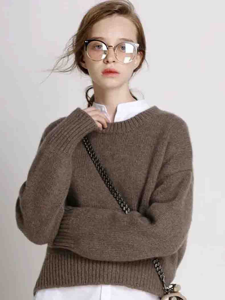 Image of 100% Cashmere Round Neck Cropped Sweater