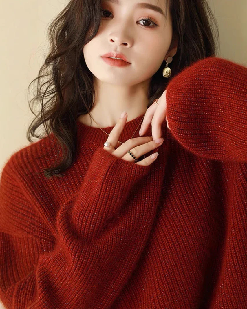 Image of Plus Size Thick Shiny Cashmere Sweater