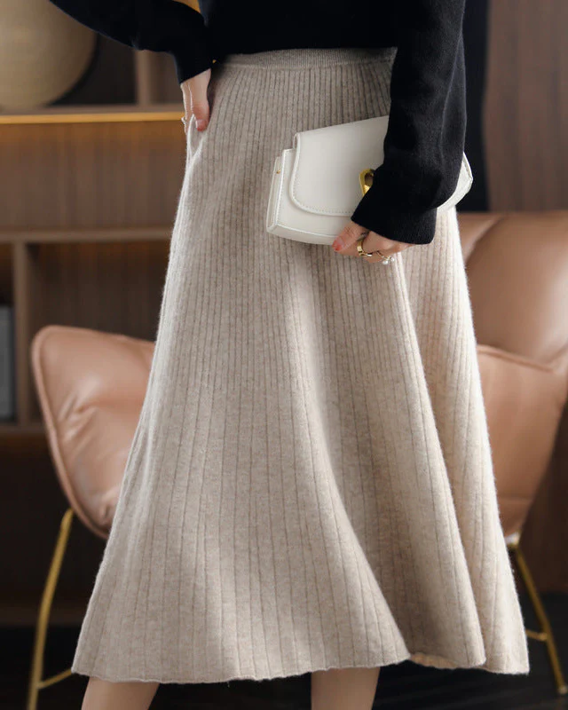 Image of Pure Wool Over-The-Knee Knitted Versatile Skirt
