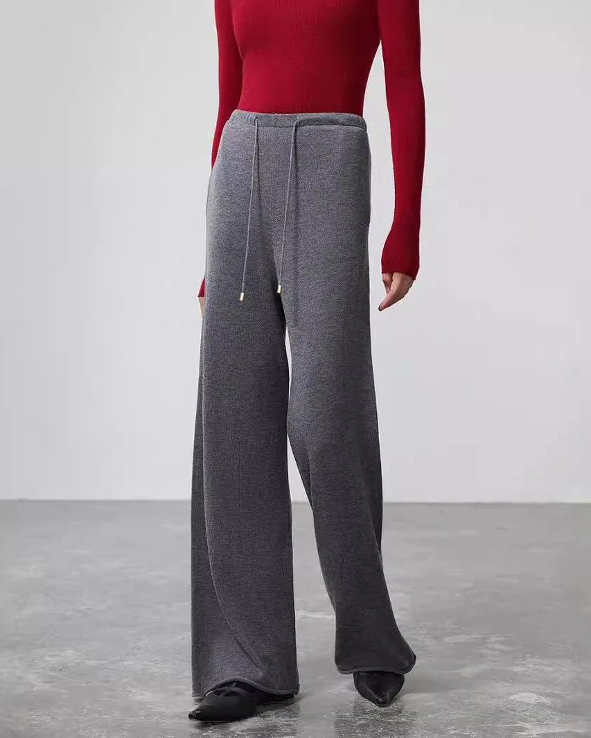 Image of Wool Knit Wide-Leg Floor Pants