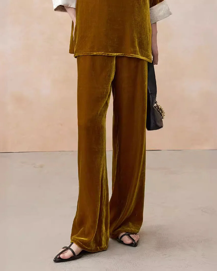 Image of High-Waisted Wide-Leg Silk Velvet Pants