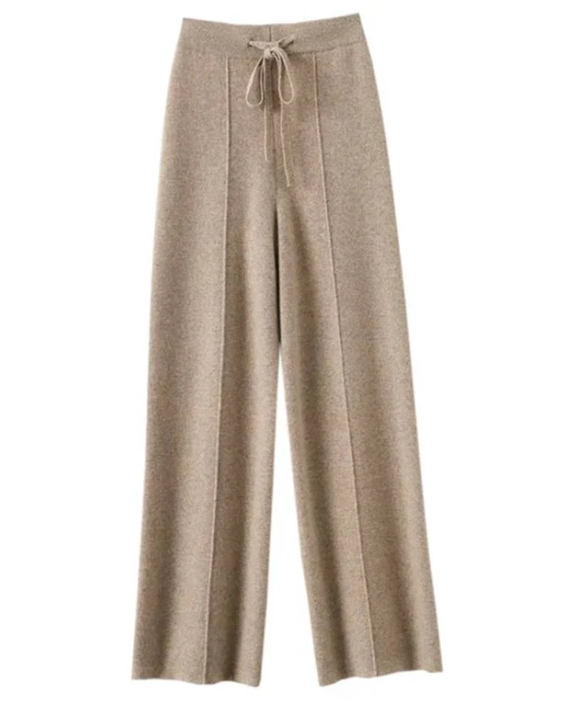Image of Drawstring Wide-Leg Wool Pants