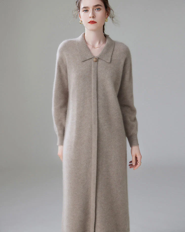 Image of Cashmere Polo Collar Knitted Loose Long Dress