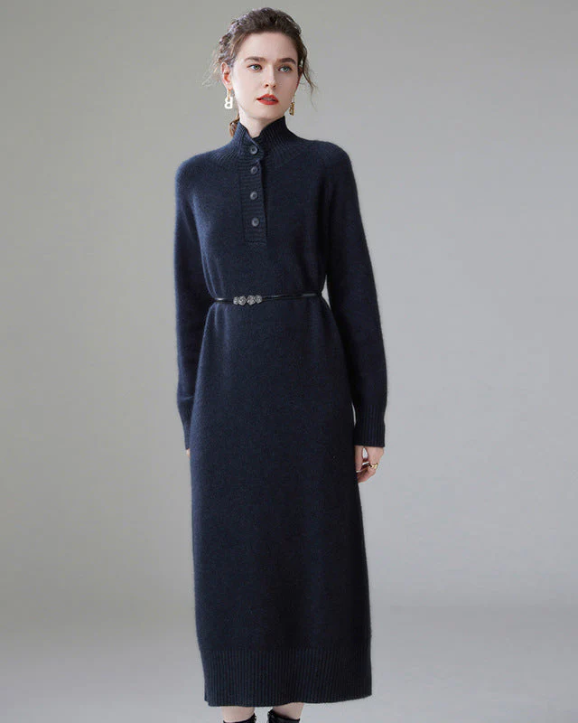 Image of Cashmere Turtleneck Loose-Fitting Casual Dress