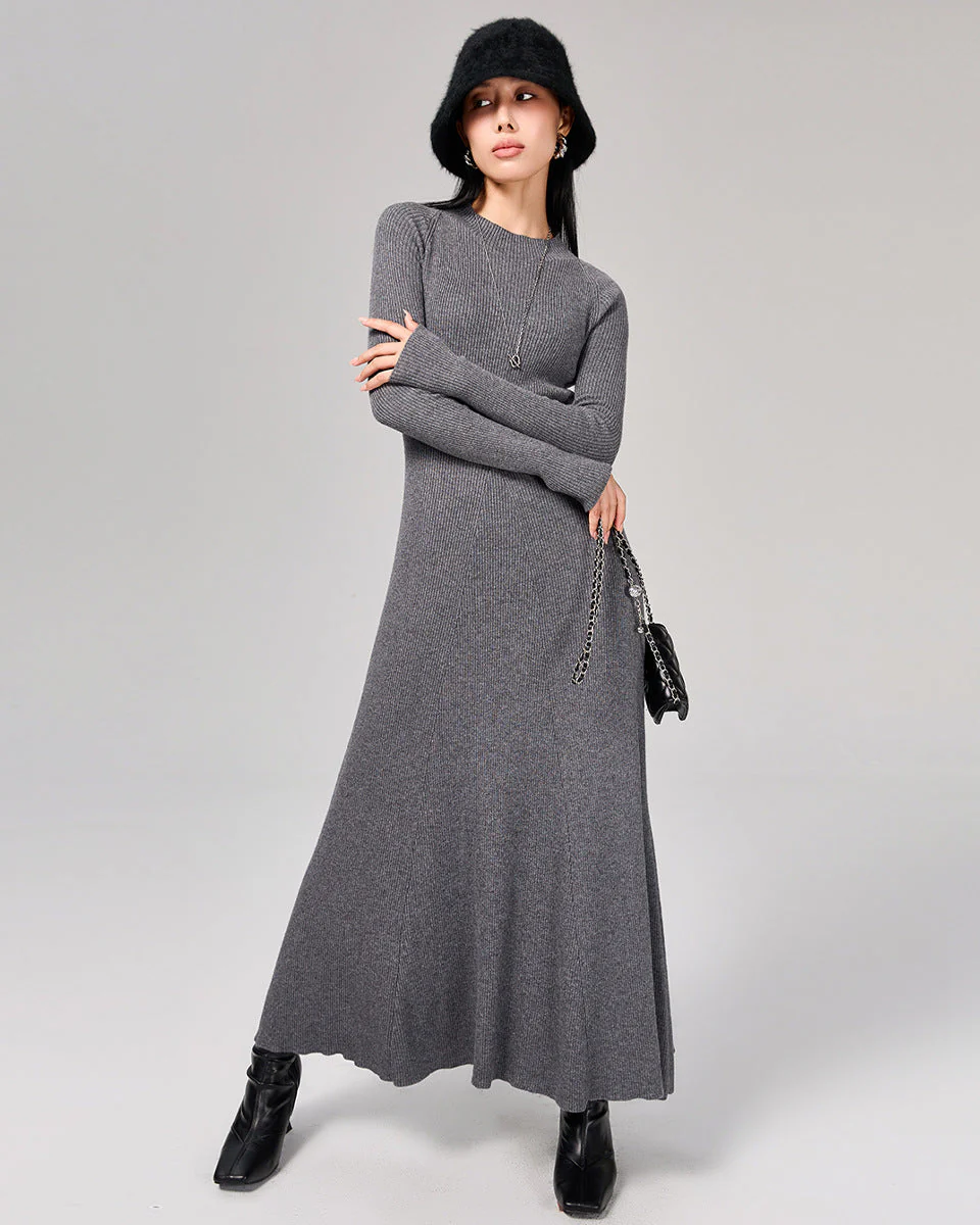 Image of Lace-Up Wool Maxi Dress