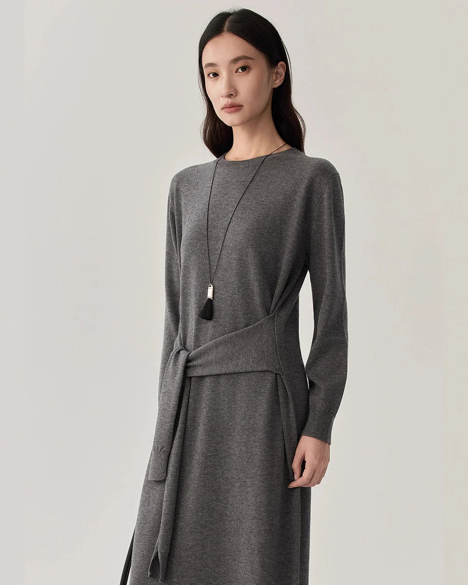 Image of Wool Crew Neck Knit Dress