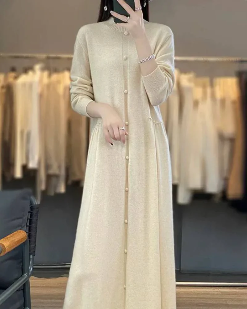 Image of Oversized Button Detailed Cashmere Dress