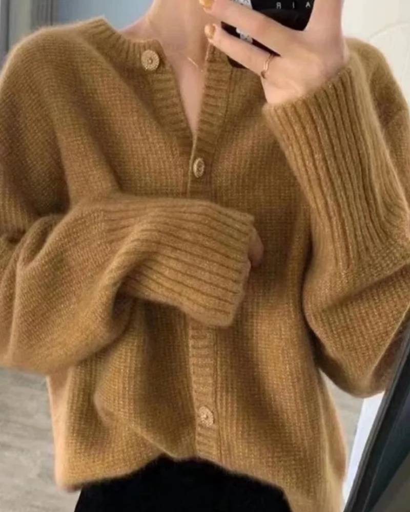Image of Round Neck Cashmere Short Cardigan