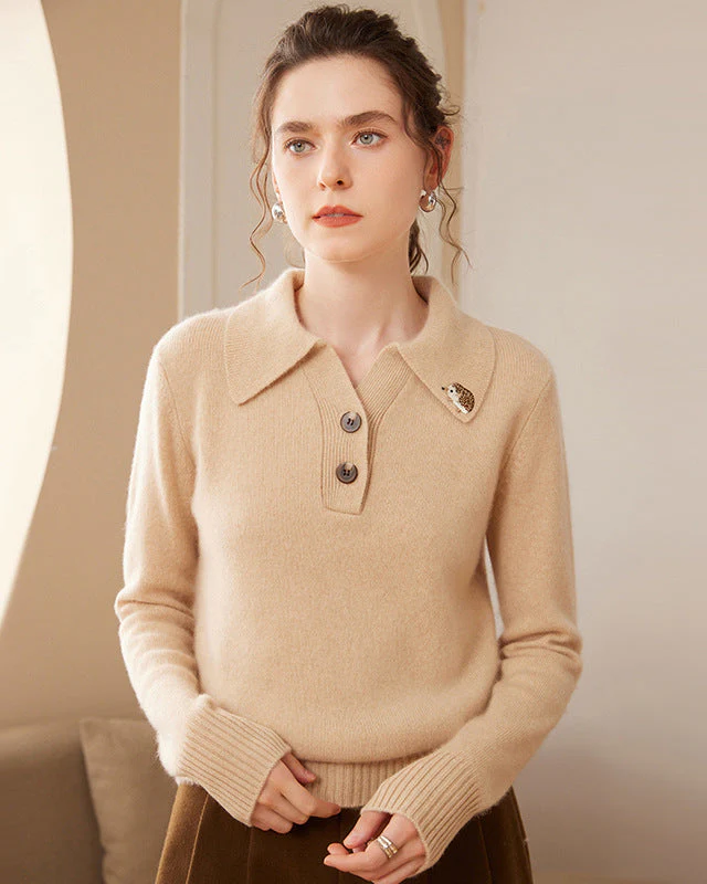 Image of Cashmere Polo Collar Hedgehog Knit Sweater