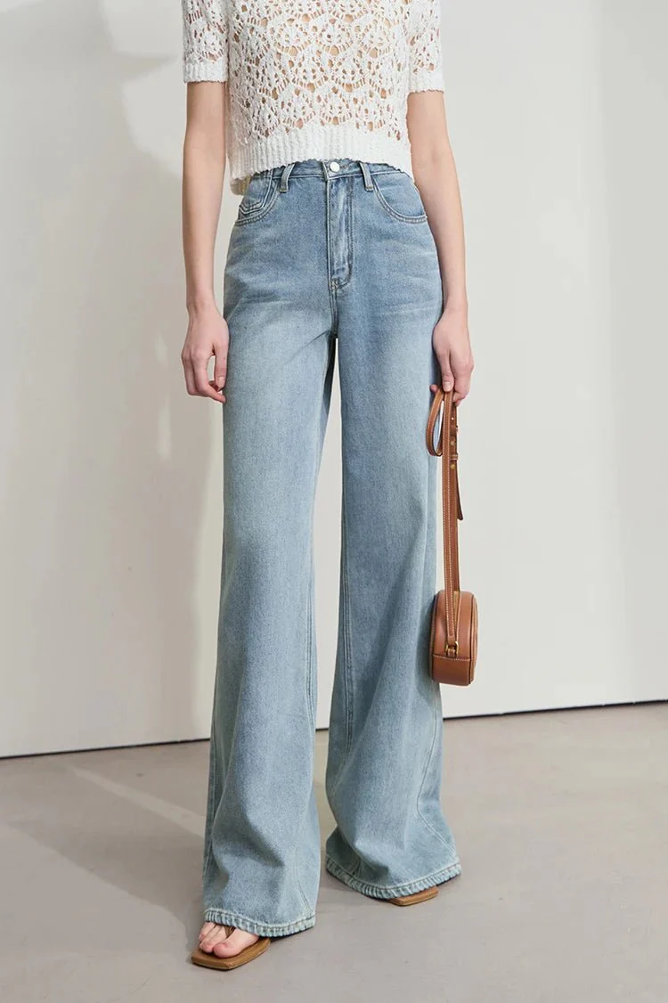 Image of Versatile Denim Low Waist Thin Wide Leg Pants