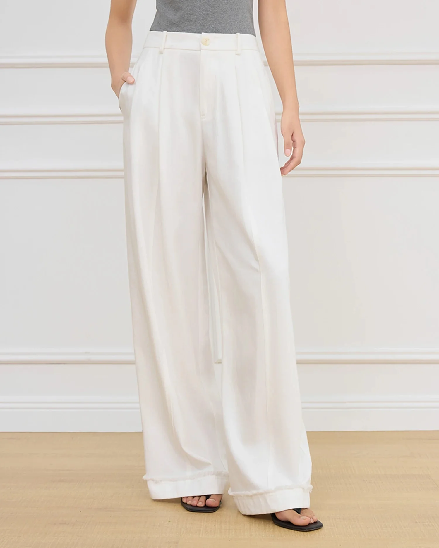 Image of Pleated Design High Waist Wide Leg Pants