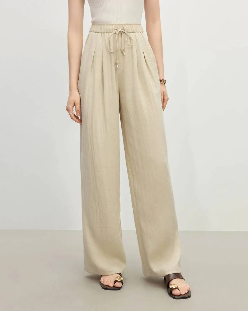 Image of Linen Straight Elastic High Waist Pants