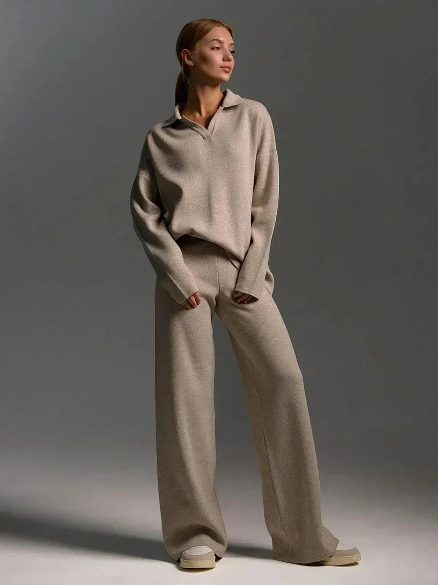 Image of Polo Neck Sweater & Wide Leg Pants Set
