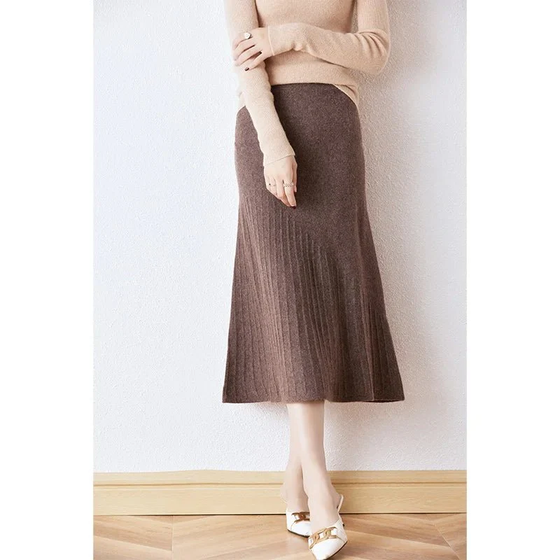 Image of Wool Knitted High Waist A-Line Skirt