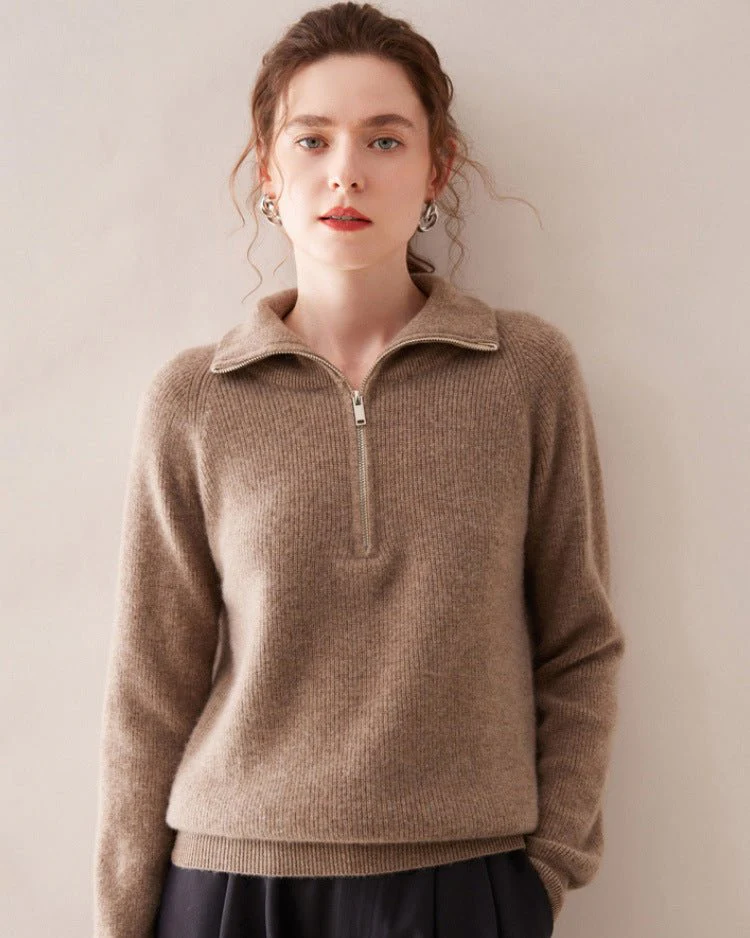 Image of Half-Zip Thick Cashmere Wool Sweater