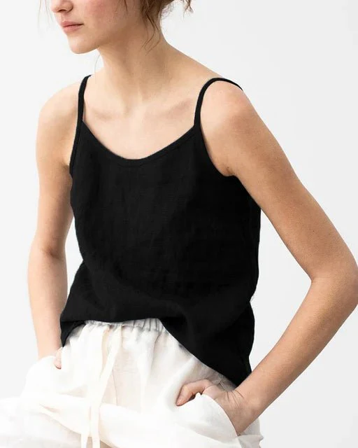 Image of Cotton And Linen Round-Neck Tank Top