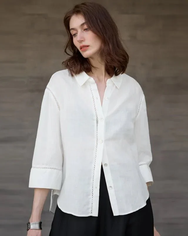 Image of Casual Three-Quarter Sleeve Collared Lace Shirt